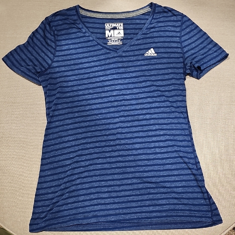 Adidas Navy Striped V-Neck Tee
